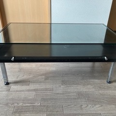 ガラス板 黒 ローテーブル(引き出し付き)