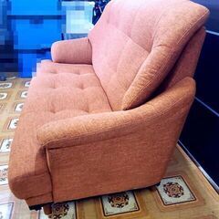 商談中です　 A  【コレ見て！ 家具】3人掛け ファブリックソファー オレンジ ハイバックソファー