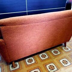 商談中です　 A  【コレ見て！ 家具】3人掛け ファブリックソファー オレンジ ハイバックソファー