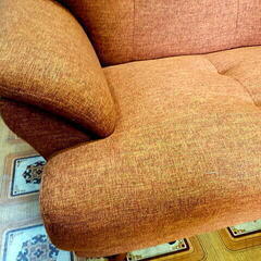 商談中です　 A  【コレ見て！ 家具】3人掛け ファブリックソファー オレンジ ハイバックソファー