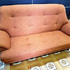 商談中です　 A  【コレ見て！ 家具】3人掛け ファブリックソファー オレンジ ハイバックソファー