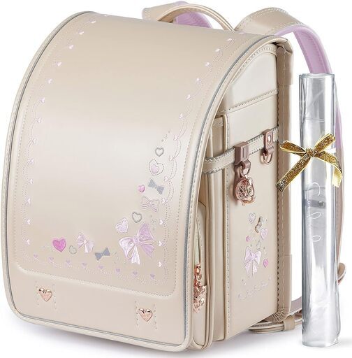 【新品】大人気 女の子ランドセル 大容量 軽量 6年保証 全国送料無料 スクールバック 小学生通学カバン リボンモデル ベージュ