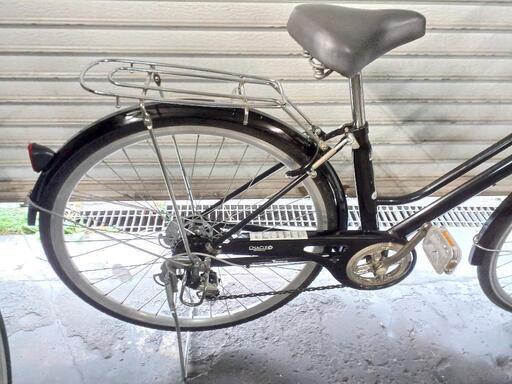 自転車中古　NEXT STAGE　外装6段変速　オートライト　ノーパンクタイヤ　カゴリアキャリア(チャイルドシート取り付け不可)付き　鍵新品　タイヤ27インチ　カラーブラック 自転車中古 NEXT STAGE 外装6段変速 オートライト ノーパンクタイヤ