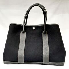 HERMES ガーデンパーティPM トートバッグ ブラック×キャ...