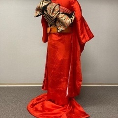 花嫁掛下　正絹　赤・帯　黒　亀甲柄刺繍・小物4点セット　バラ売り可