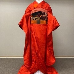 花嫁掛下　正絹　赤・帯　黒　亀甲柄刺繍・小物4点セット　バラ売り可