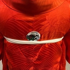 花嫁掛下　正絹　赤・帯　黒　亀甲柄刺繍・小物4点セット　バラ売り可