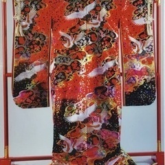 花嫁打掛 正絹 十二単仕立て 定価30万 鶴 桜 豪華刺繍