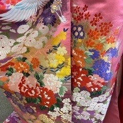 花嫁打掛　正絹　ピンク　彩豊かな花モチーフと鶴