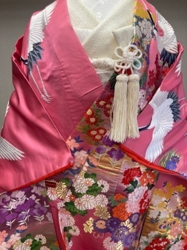 クラシック 花嫁打掛 正絹 ピンク 彩豊かな花モチーフと鶴 レディース 