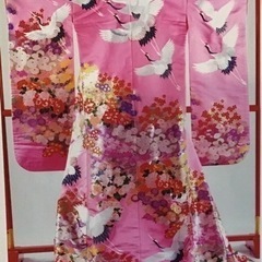 花嫁打掛 正絹 ピンク 彩豊かな花モチーフと鶴