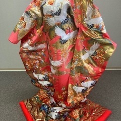 花嫁打掛　正絹　金箔　グラデーションピンク　鶴