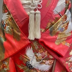 花嫁打掛　正絹　金箔　グラデーションピンク　鶴