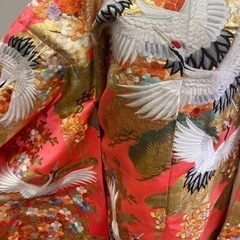 花嫁打掛　正絹　金箔　グラデーションピンク　鶴