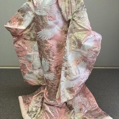 花嫁打掛　正絹　プラチナ・ピンク　鶴　梅の花