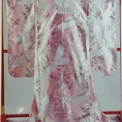 花嫁打掛　正絹　プラチナ・ピンク　鶴　梅の花