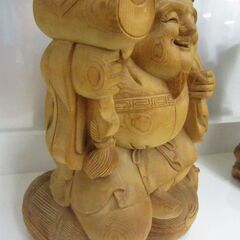 R606 木彫り 仏像 七福神 大黒天 立像 財神 彫刻 一刀彫 天然木檜材 2