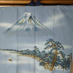 (ご予約)　殿方の襦袢　正絹　縮緬　富士山　船　松　美品　風景画