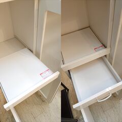 ニトリ キッチンカウンター ハイタイプ 横幅100㎝×奥行40cm×高さ115cm■ 2枚ガラス扉 1枚扉 棚板可動式 引出し1個 スライドテーブル コンセント1口 ホワイト 鏡面仕上げ レンジボード キッチンボード 食器棚■近隣配送無料 買取帝国 朝霞店