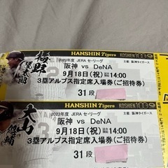 9月18日　阪神vs DeNA ペアチケット
