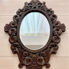 中古 壁掛け用 ミラー (木製彫刻枠の鏡)