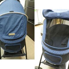 お値下げ！美品！ペット用バギーカー ネイビー 小型犬 折りたたみ可能