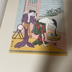 春信　浮世絵プリント　黒髪の手入れ　名作版画　ポスター