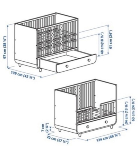 ベビーベッド 美品のマットレス一式付き 説明書あり IKEA ミルラ