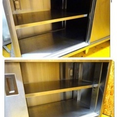 (1101-0) 業務用 ステンレス キャビネット 作業台 裏表引き戸 4枚 W1500D600H800 中古 厨房 調理台 飲食店 店舗 事務 引き取りも歓迎 大阪 1101-0) 業務用 ステンレス キャビネット 作業台 裏表引き戸 4枚
