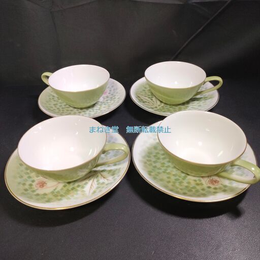 Noritake ティーカップ＆ソーサー 金彩 ローズ 4客セット 1955年 昭和レトロ