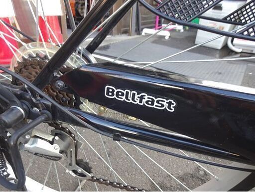 27インチ 自転車 6段変速 カギ付き ブラック Bellfast ママチャリ