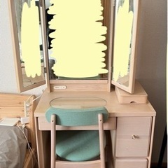【木製化粧台】機能的かわいいドレッサー三面鏡収納イス付き