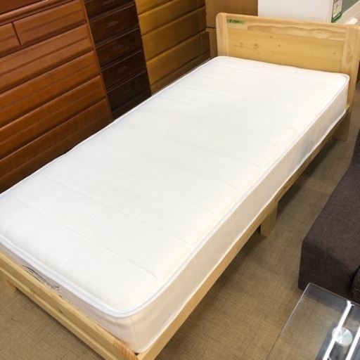 木製シングルベッド　ベッドマットN-sleep付き　中古品