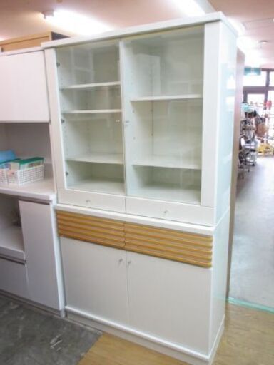 htp-1649　食器棚2連　ホワイト　幅104cm　食器棚　キッチン家具　キッチン収納　食器収納　収納棚
