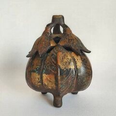 福茄子香炉　三脚　鋳銅製　高岡銅器　縁起物　アンティーク