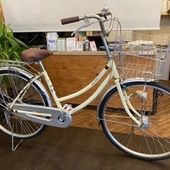 【前輪タイヤ・チューブ新品！】LEDオートライト　26インチ自転車　クリーム　名古屋プレミアム商品券×金鯱マネー参加店舗 前輪タイヤ・チューブ新品！】LEDオートライト 26インチ自転車