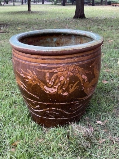 ◎お値下げしました‼️ ③ ピータン 甕 壺 メダカ 陶器 植物鉢 金魚鉢 メダカ ビオトープ 火鉢 ☆お値下げ可‼️