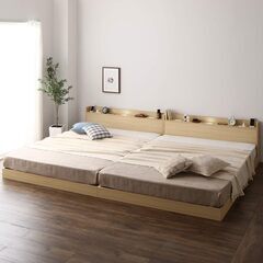 【受け渡し済み】クイーン Q　ダブル以上 160cm 木製ベッドフレーム すのこ 物置 照明 コンセント2個付き 引き出し収納