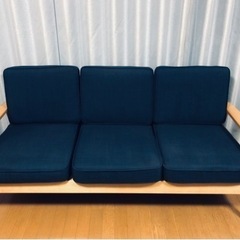 【無料】北欧風 木製フレーム 3人掛けソファ