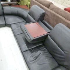 ローソファー コーナーソファ 幅273cm 5分割 合皮 ブラック 家具 ソファー 苫小牧西店