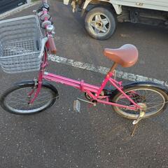 折畳み　自転車　かご　変速付　ピンク