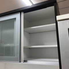 レンジボード 二枚扉 ダークブラウン×シルバー【トレファク堺福田店】