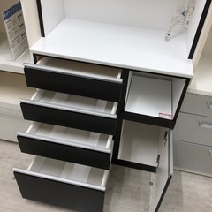 レンジボード 二枚扉 ダークブラウン×シルバー【トレファク堺福田店】
