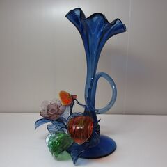 琉球ガラス　花器・花瓶　きれいなブルー系