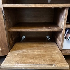 アンティーク風　天然木　プリンターも入るハイタイプテレビ台　キャビネット