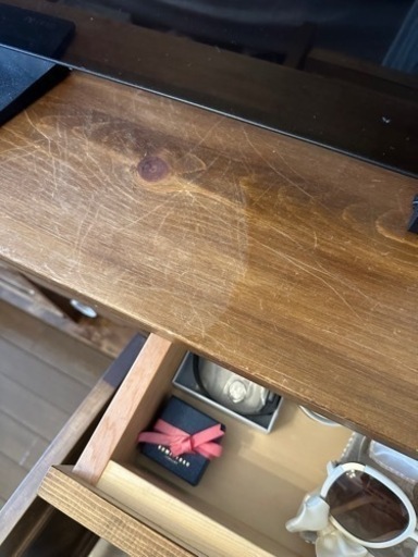 アンティーク風 天然木 プリンターも入るハイタイプテレビ台