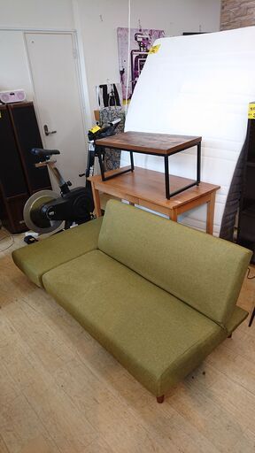 オットマン付き リクライニング ソファー グリーン■横幅119cm×奥行80cm×高さ70cm■近隣配送無料 買取帝国 朝霞店