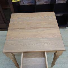 天然木 (タモ材) 引出し付き ダイニングテーブル3点セット (椅子2脚) リビングテーブル ナチュラル 木目模様■幅75㎝x奥行75㎝x高さ72㎝■近隣配送無料 買取帝国 朝霞店