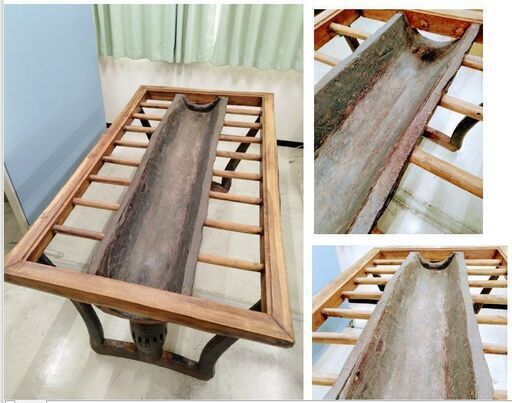 木組み ガラストップダイニングテーブル（大）、飾り入れ付き　沖縄産