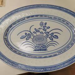 景徳鎮　ホタル陶器　中華皿　楕円 25cm x 8cm 6枚